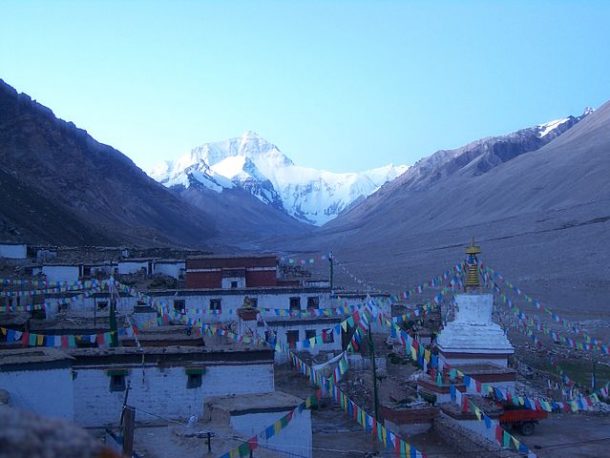 Rongbuk Monastery with Mt. Everest in the background.