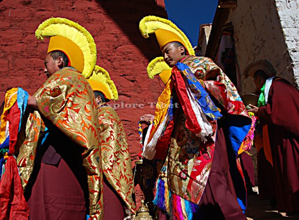 Buddhist monks at Ganden monastery in Tibet