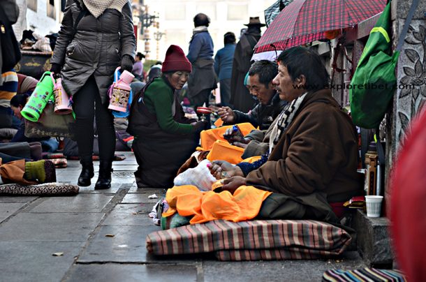 Tibetan Pilgrims Praying at Jokhang temple 