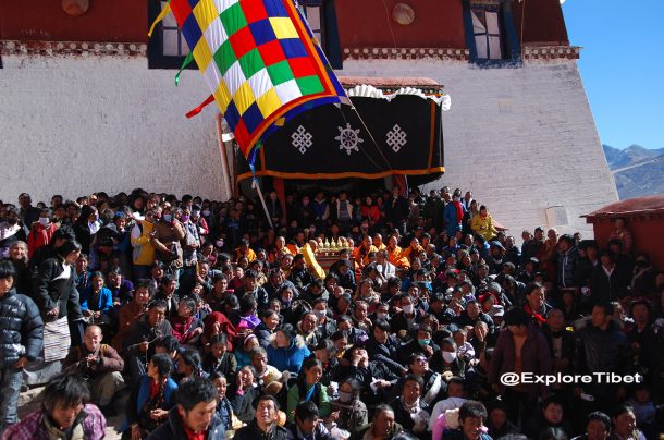 Local pilgrims at Ganden monastery during the Festival