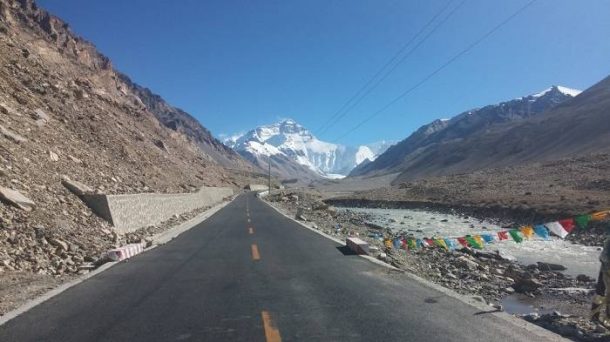 The paved road that leads to Everest Base Camp in Tibet