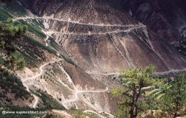 The Yunnan Tibet Highway as it runs through the Hengduan Mountains in Southwest China