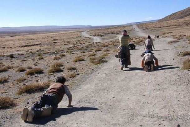 Pilgrims nearing the end of their prostrations around Mount kailash outer kora