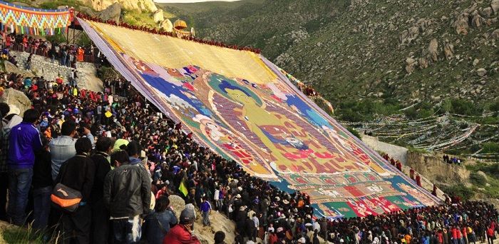 The thangka unveiling at the Shoton Festival