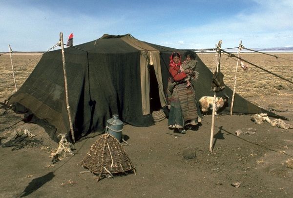 The traditional Tibetan nomads tent made from yak hair
