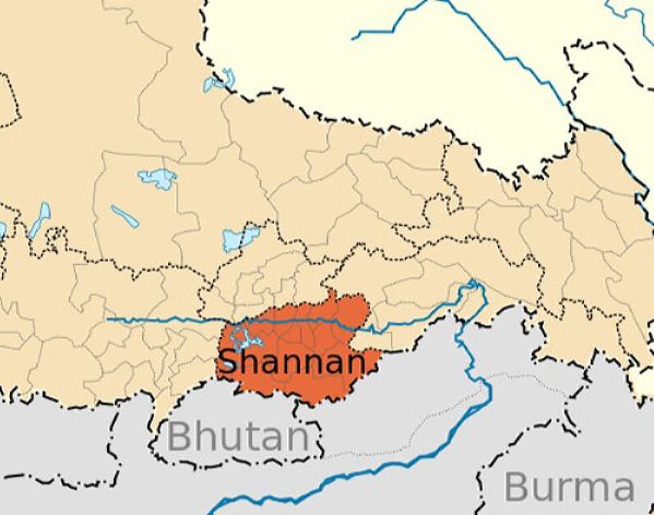 The location of Lhokha Prefecture in tibet