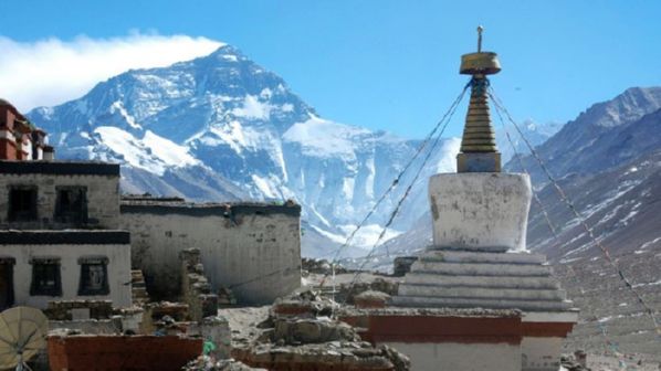 The view of Everest from Rongbuk Monastery