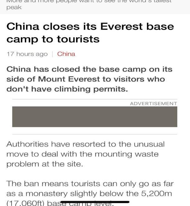 BBC News for China Closes Its Everest Base Camp for tourists