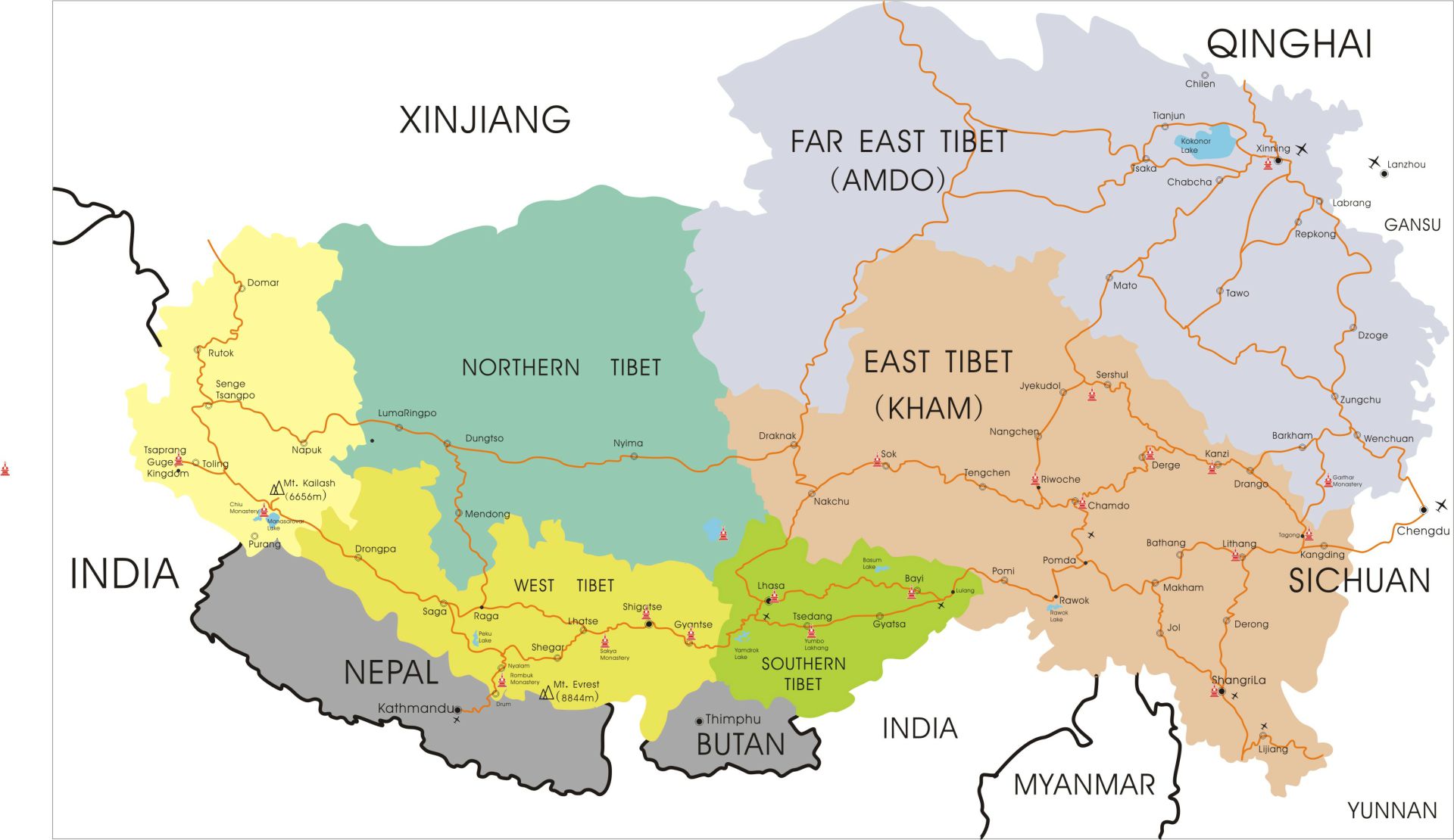 tibet travel routes