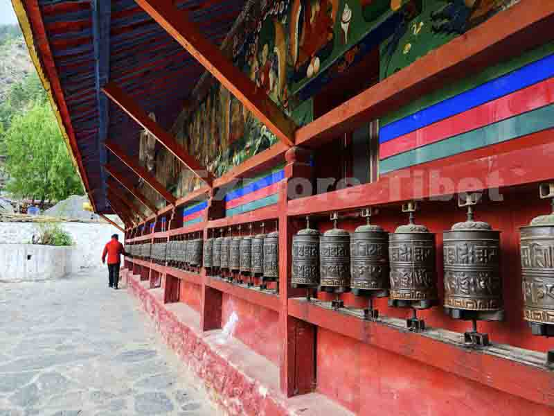 Prayer wheels around Kyirong Pakba Monastery -Explore Tibet
