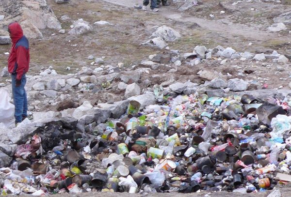 Volunteers collect the trash and bring it to small sites like this for sorting