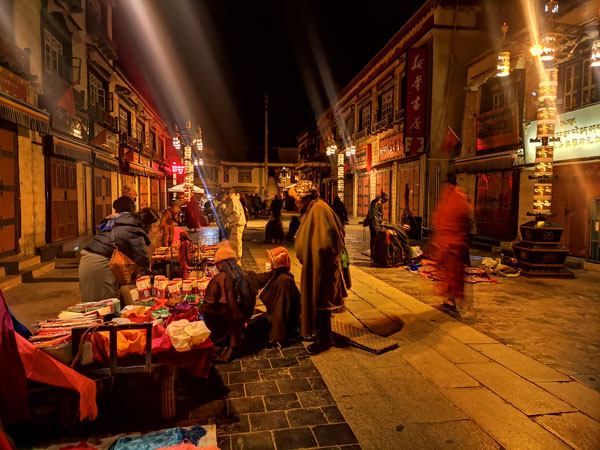 Barkhor street at night in Lhasa