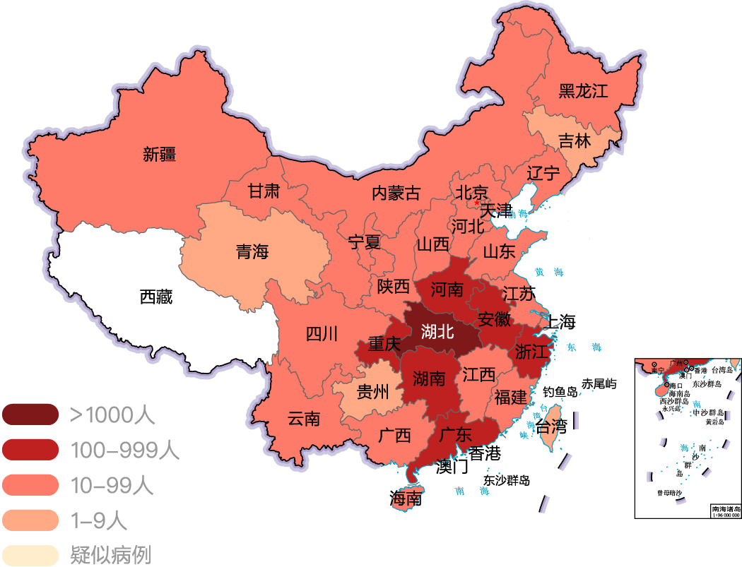 Coronavirus map in Tibet
