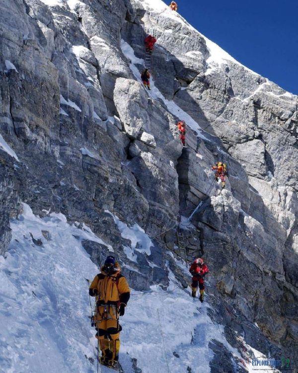 Climbing the North Face of Mount Qomolangma in Tibet, with ladders and ropes to aid even experienced mountaineers.