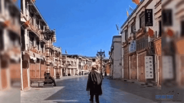 Empty Streets around the Barkhor kora circuit in Tibet's capital of Lhasa last Friday